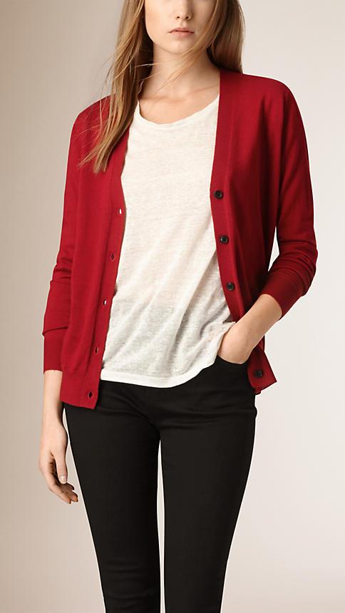 Burberry Brit Check Detail Merino Wool Cardigan
