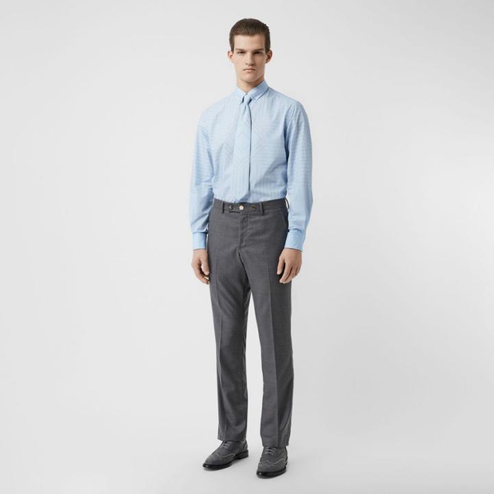 Burberry Burberry Button-down Collar Geometric Print Cotton Shirt, Size: 26, Blue
