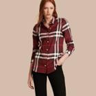 Burberry Fitted Cotton Flannel Military Check Shirt