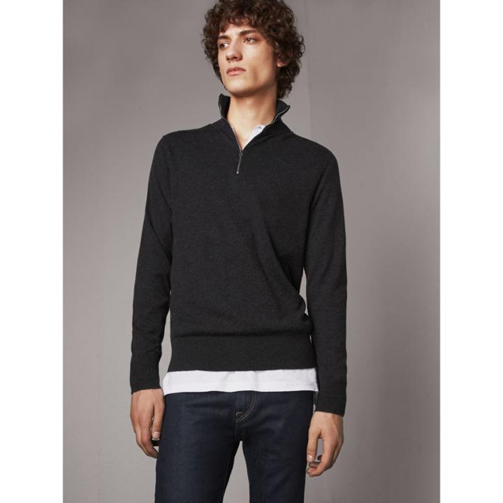 Burberry Burberry Zip-neck Cashmere Cotton Sweater, Size: L, Grey