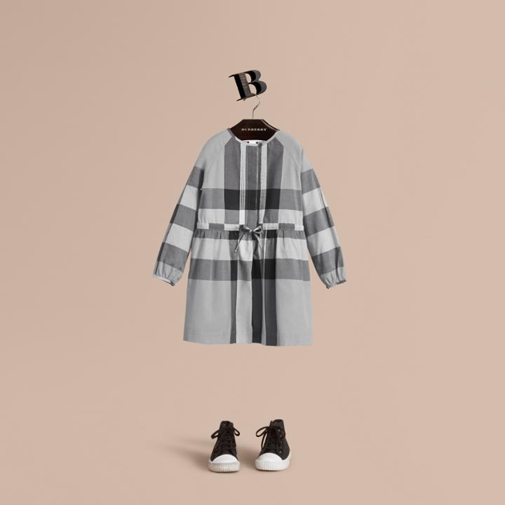 Burberry Burberry Collarless Check Drawcord Cotton Voile Dress, Size: 6y, Blue