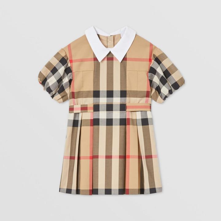 Burberry Burberry Childrens Puff-sleeve Check Stretch Cotton Dress, Size: 2y