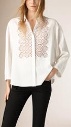 Burberry Prorsum Lace Detail Oversize Cotton Linen Shirt