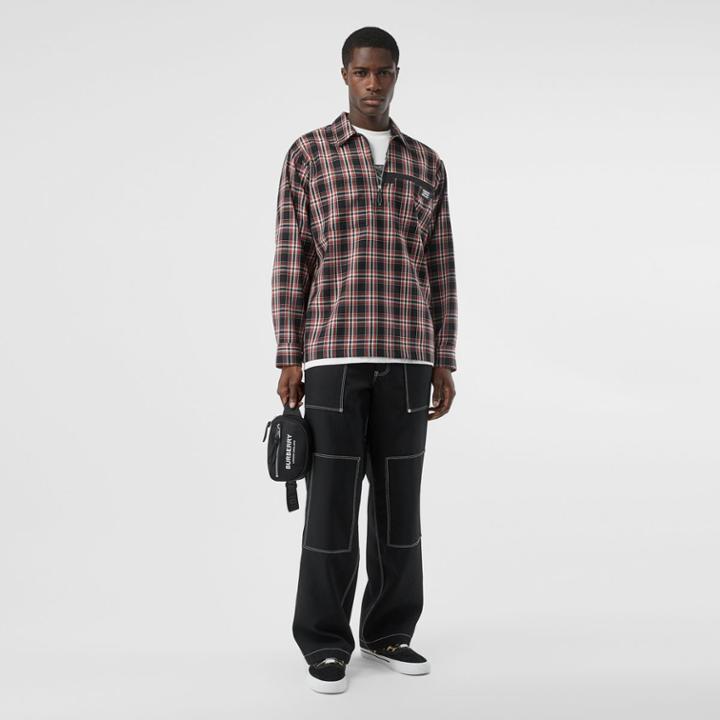 Burberry Burberry Logo Detail Check Wool Twill Shirt, Black