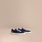 Burberry Burberry Overdyed House Check And Leather Trainers, Size: 42, Blue