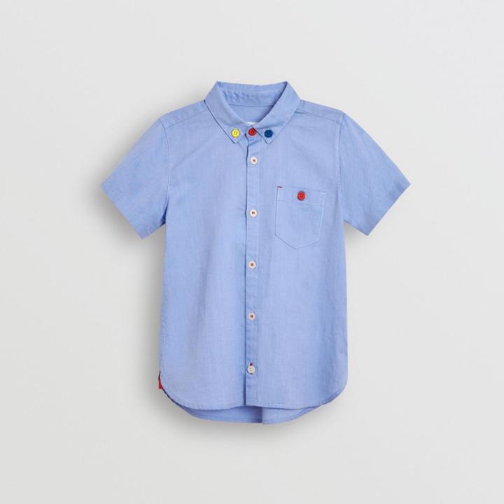 Burberry Burberry Childrens Short-sleeve Button-down Collar Cotton Oxford Shirt, Size: 3y, Blue