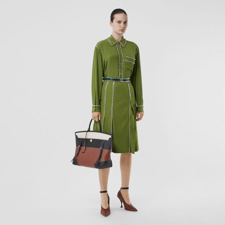 Burberry Burberry Crystal Detail Panelled Wool Crepe A-line Skirt, Size: 06, Green