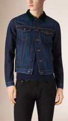 Burberry Burberry Denim Jacket With Velvet Topcollar, Size: 38, Blue
