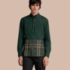 Burberry Burberry Check Panel Stretch-cotton Poplin Shirt, Size: M, Green