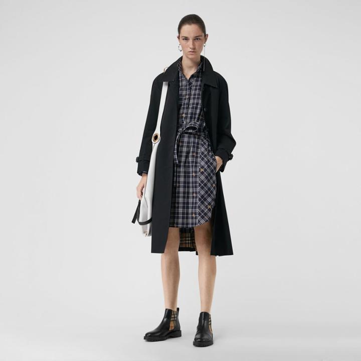 Burberry Burberry Fil Coup Check Cotton Tie-waist Shirt Dress, Size: 04, Blue