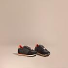 Burberry Burberry House Check Trim Suede And Technical Nylon Trainers, Size: 8.5, Black