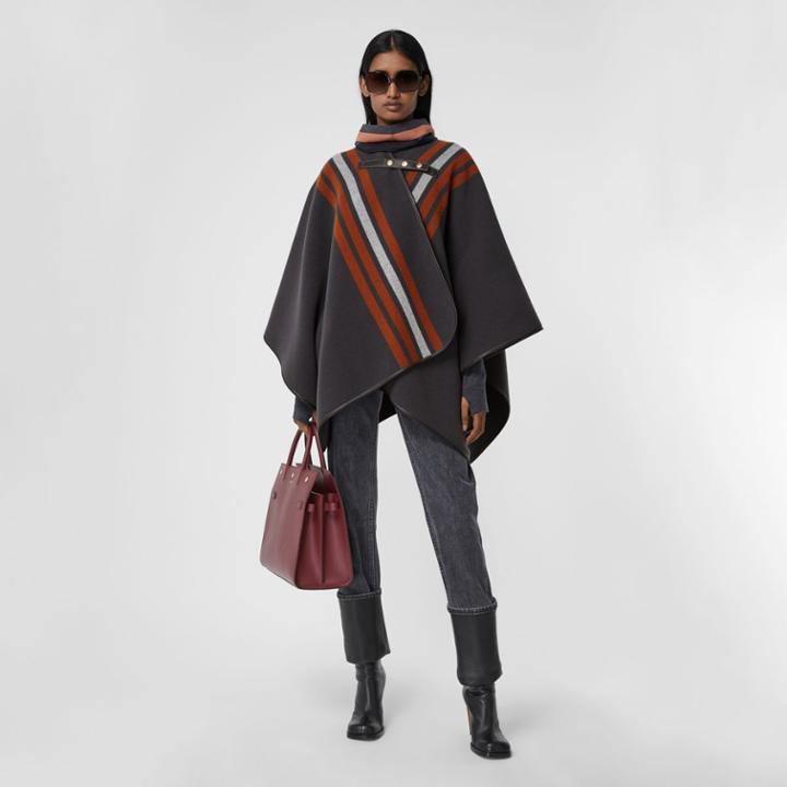 Burberry Burberry Stripe Detail Wool Cape, Size: Xs/s, Grey
