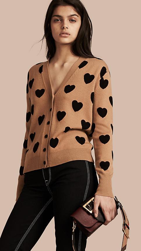 Burberry Heart Intarsia Merino Wool Cardigan