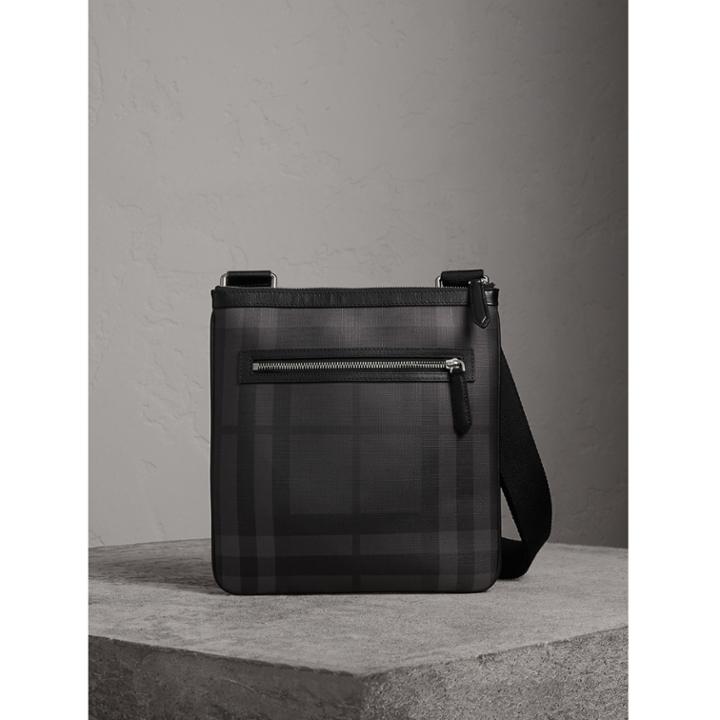 Burberry Burberry Leather Trim London Check Crossbody Bag, Grey