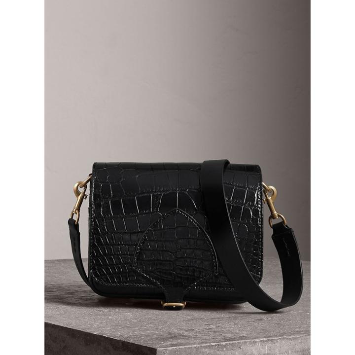Burberry Burberry The Square Satchel In Alligator, Black