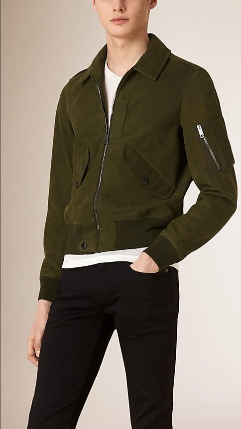 Burberry Nubuck Bomber Jacket With Packaway Hood