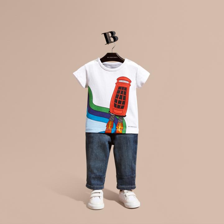 Burberry Burberry Rocket Telephone Box Print Cotton T-shirt, Size: 3y, White