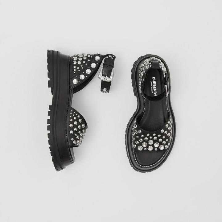 Burberry Burberry Embellished Leather Sandals, Size: 41, Black