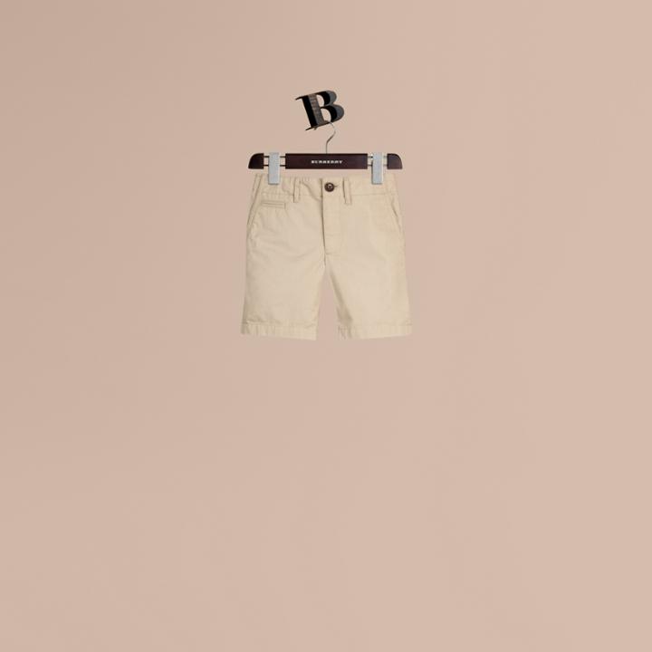 Burberry Burberry Check Detail Cotton Chino Shorts, Size: 14y, Beige