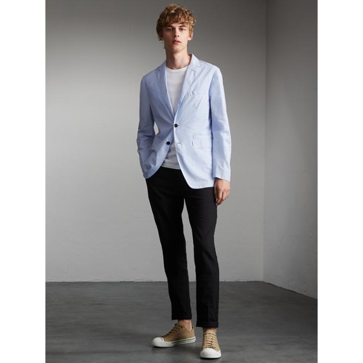 Burberry Burberry Lightweight Cotton Chambray Blazer, Size: 36r, Blue