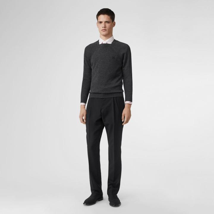 Burberry Burberry Monogram Motif Wool Silk Sweater, Grey