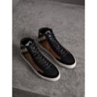 Burberry Burberry House Check Cotton And Leather High-top Trainers, Size: 43.5, Black