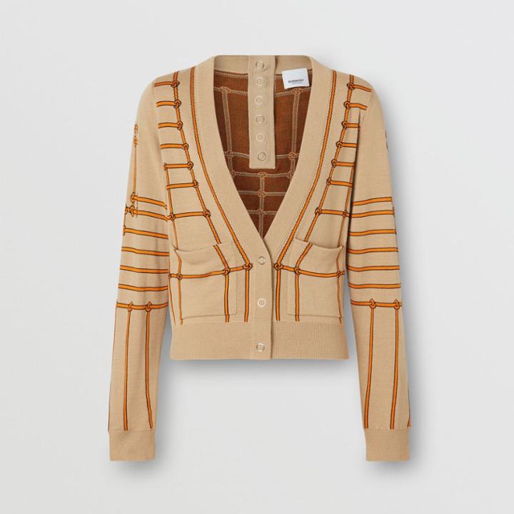 Burberry Burberry Rope Silk Wool Jacquard V-neck Cardigan, Yellow