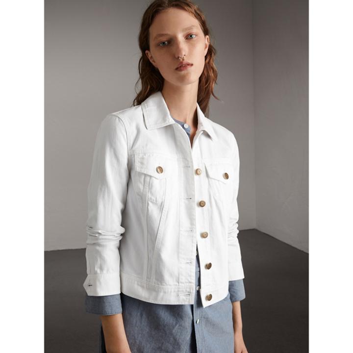 Burberry Burberry Check Detail Denim Jacket, Size: 02, White