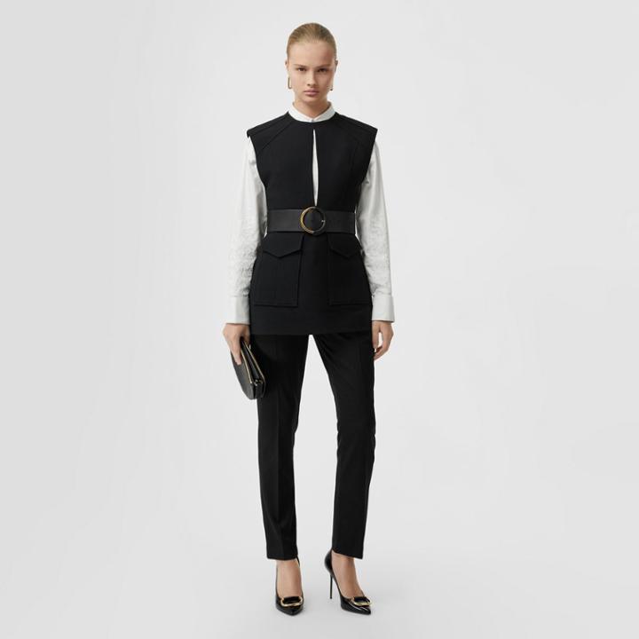 Burberry Burberry Straight Fit Wool Tailored Trousers, Size: 06, Black