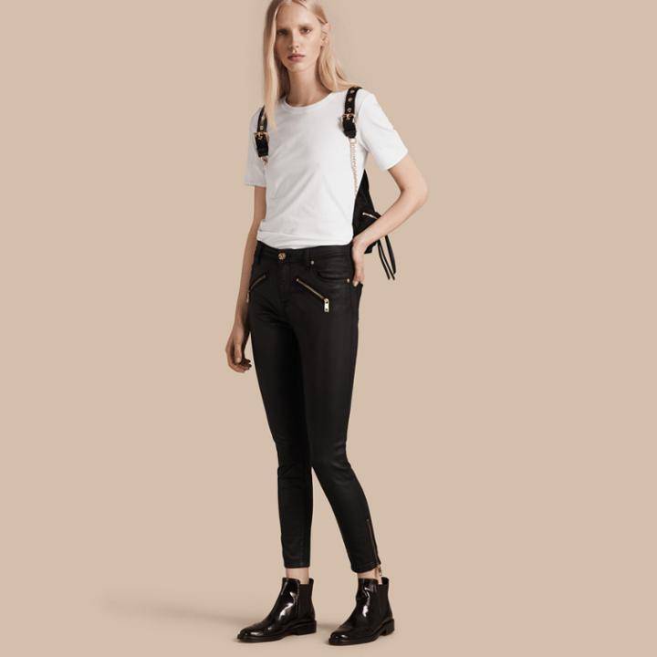 Burberry Burberry Skinny Fit High-rise Coated Stretch Denim Jeans, Size: 26, Black