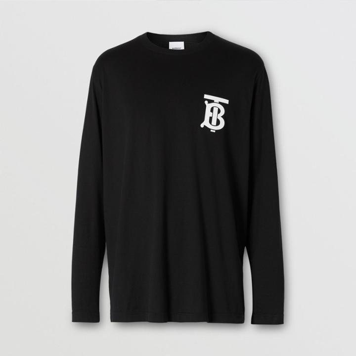 Burberry Burberry Long-sleeve Monogram Motif Cotton Top, Black