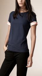 Burberry Burberry Check Cuff Stretch Cotton T-shirt, Size: Xs, Blue