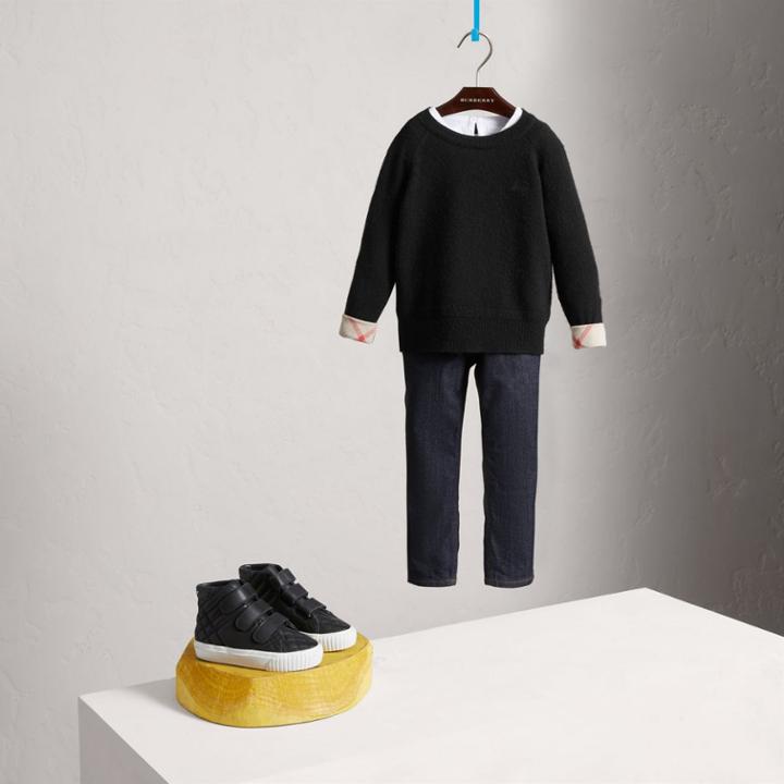 Burberry Burberry Check Detail Cashmere Sweater, Size: 4y, Black