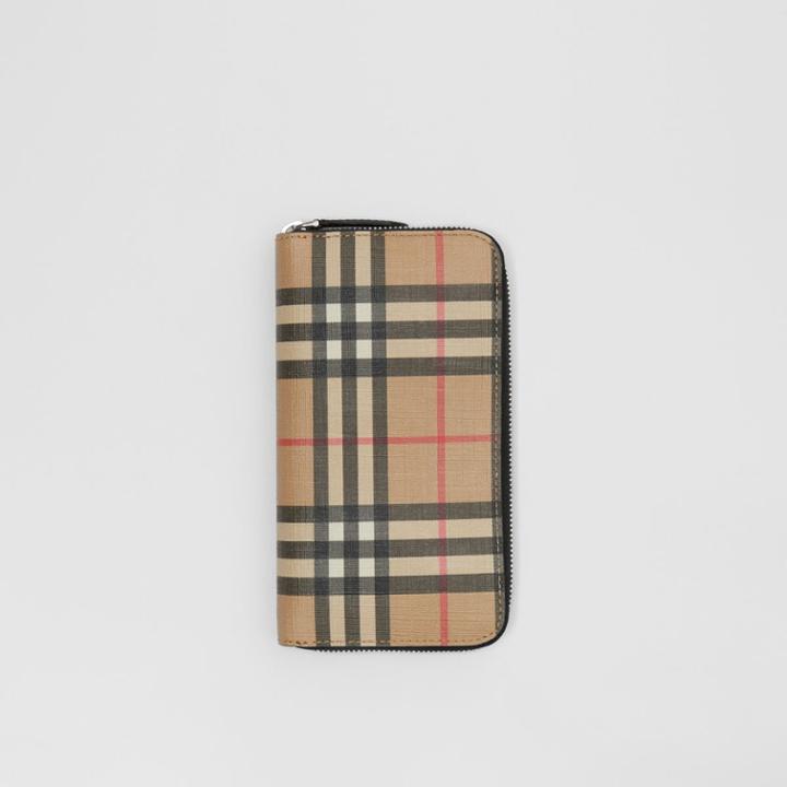 Burberry Burberry Vintage Check E-canvas Ziparound Wallet, Beige