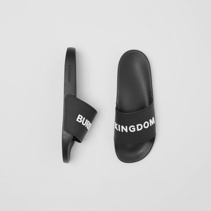 Burberry Burberry Kingdom Motif Slides, Size: 44, Black