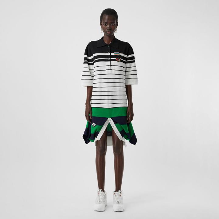 Burberry Burberry Logo Graphic Wool Reconstructed Polo Shirt Dress, Size: M, White