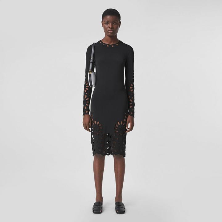 Burberry Burberry Broderie Anglaise Detail Stretch Jersey Dress