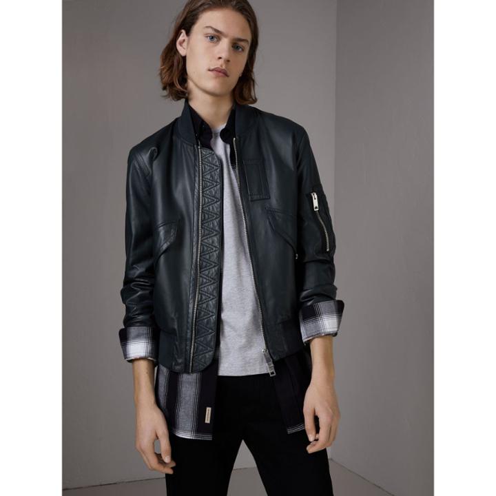 Burberry Burberry Lambskin Bomber Jacket, Size: 44, Blue