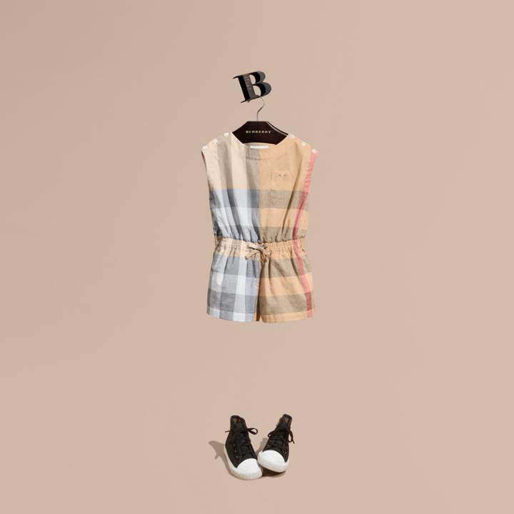 Burberry Burberry Check Cotton Playsuit, Size: 6y, Beige