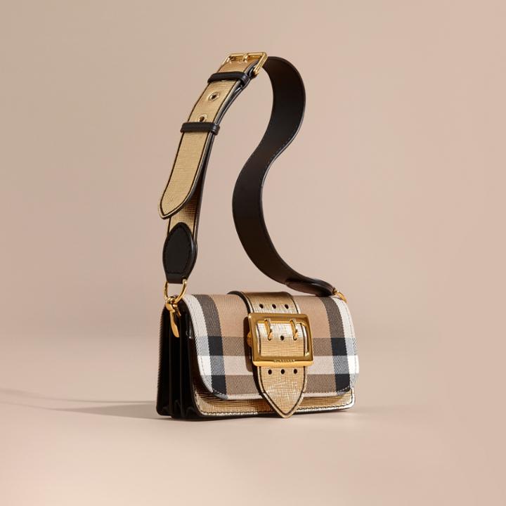 Burberry Burberry The Small Buckle Bag In House Check And Leather, Yellow