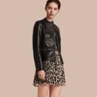 Burberry Collarless Lambskin Jacket With Regimental Detailing