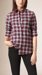 Burberry Brit Slim Fit Check Cotton Shirt With Metal Button Detail