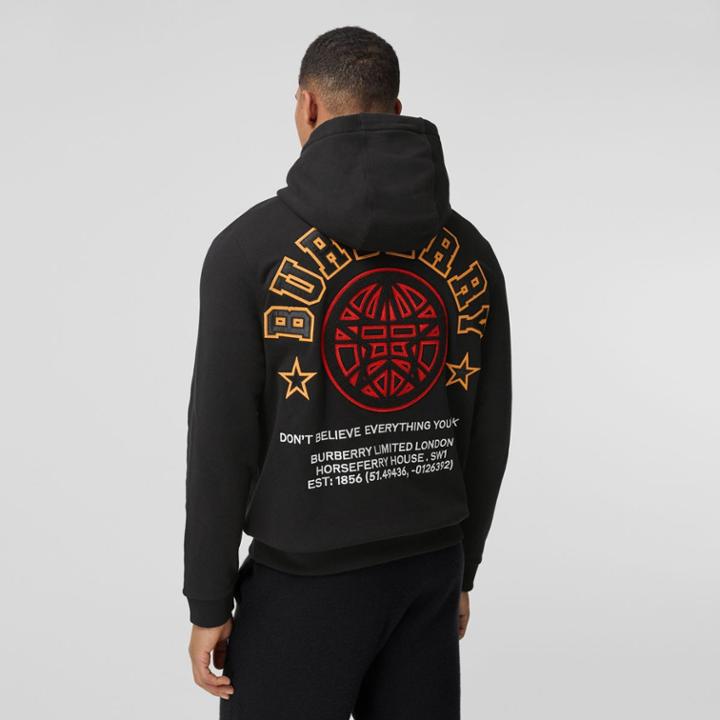 Burberry Burberry Varsity Graphic Cotton Hoodie, Size: Xs, Black