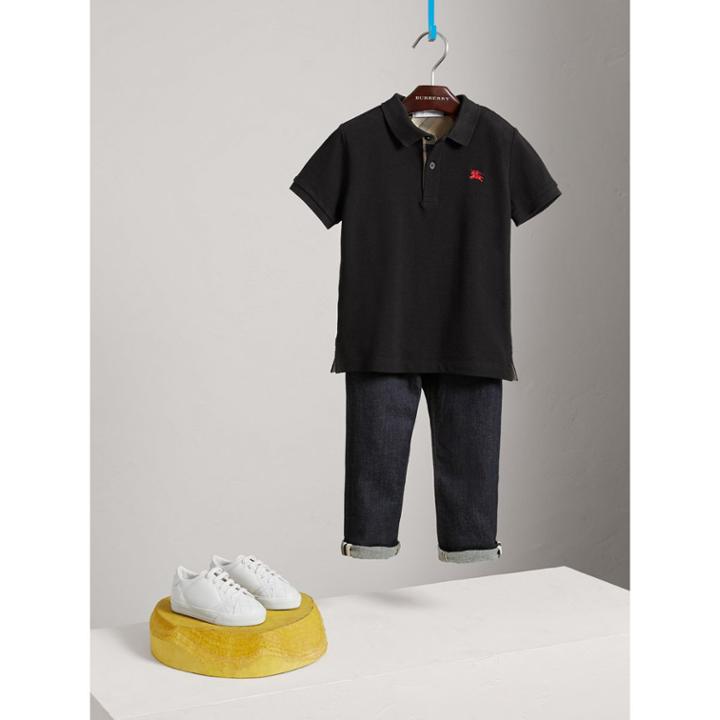 Burberry Burberry Check Placket Polo Shirt, Size: 12y, Black