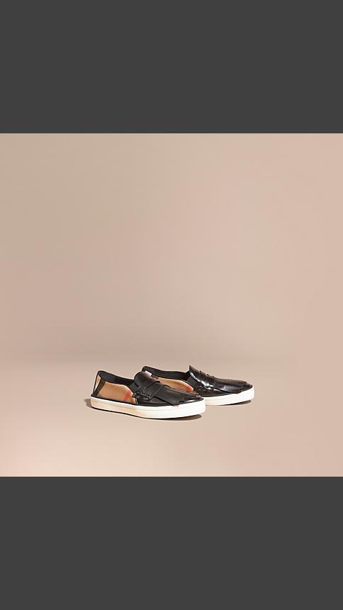 Burberry House Check Cotton And Leather Trainers