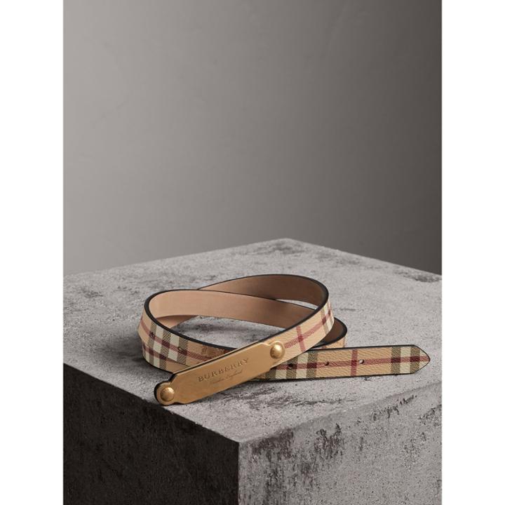 Burberry Burberry Plaque Buckle Haymarket Check And Leather Belt, Size: 90