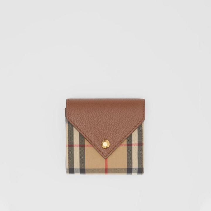 Burberry Burberry Vintage Check And Grainy Leather Folding Wallet, Brown