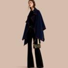 Burberry Burberry Wool Cashmere Blend Poncho With Contrast Detail, Blue
