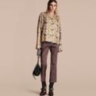 Burberry Burberry Cropped Scattered Geometric Tile Print Cotton Trousers, Size: 06, Blue