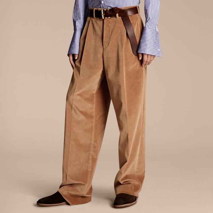 Burberry Burberry Wide-leg Salt-washed Velvet Trousers, Size: 40, Beige